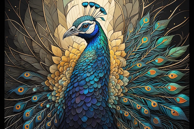 美しい孔雀鳥のデジタル アート