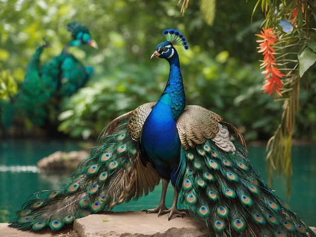 Beautiful peacock representation on beautiful jungle background