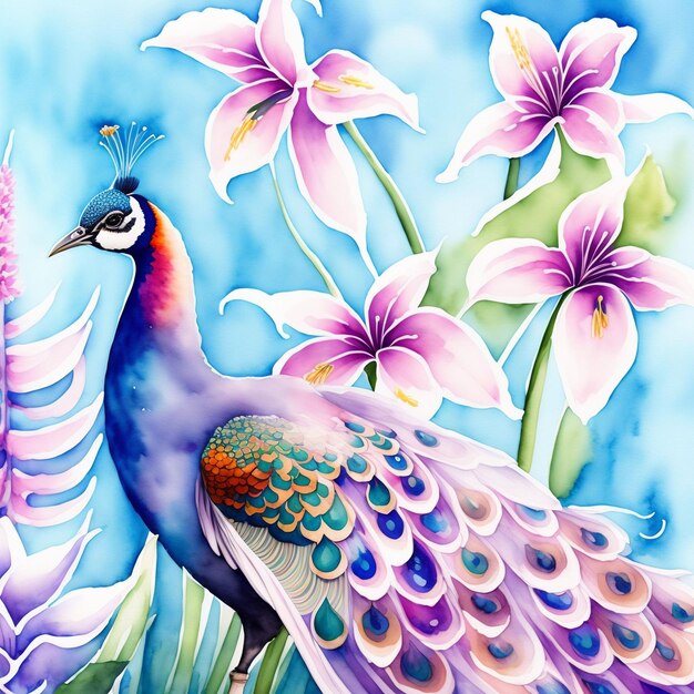 beautiful peacock watercolor painting