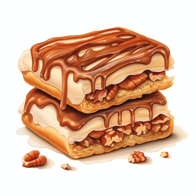 beautiful Pecan bar with gooey filling tasty dessert clipart illustration