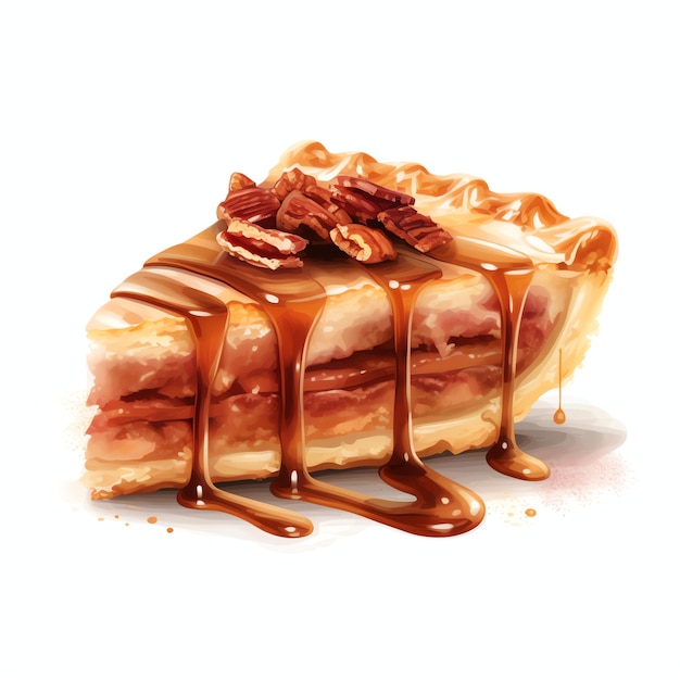 beautiful Pecan pie slice tasty dessert clipart illustration