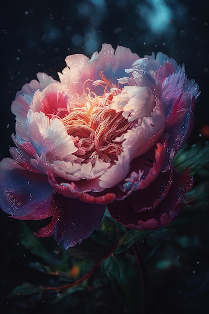 Beautiful peony flower in the garden Vintage style toned Generative AI