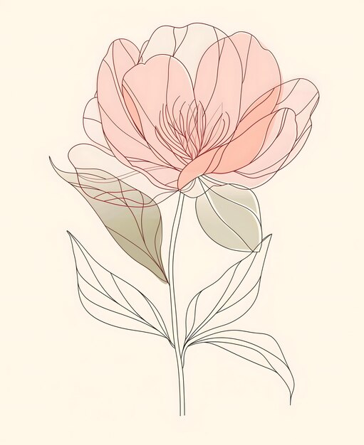 Photo beautiful peony flower minimalist line art illustration