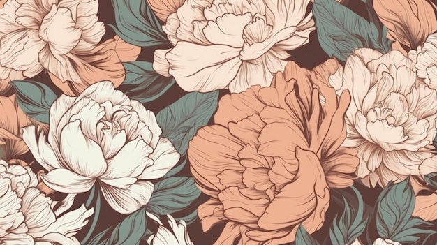 Beautiful peony flowers in pastel colors generative ai