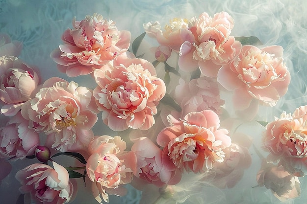 柔らかい光の中で美しいピオニアの花