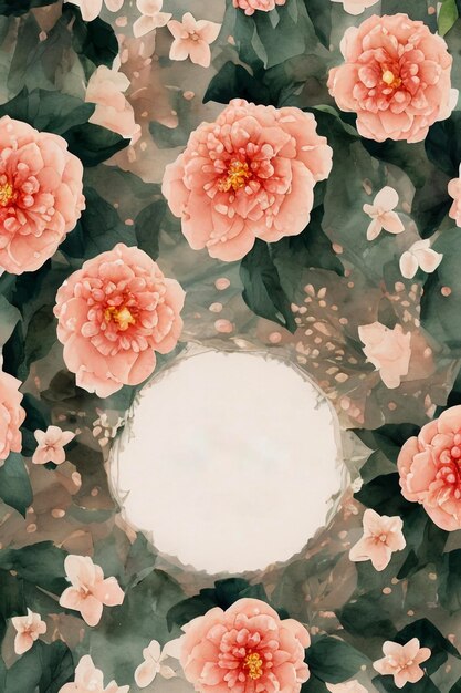 Beautiful peony flowers watercolor illustration space for text