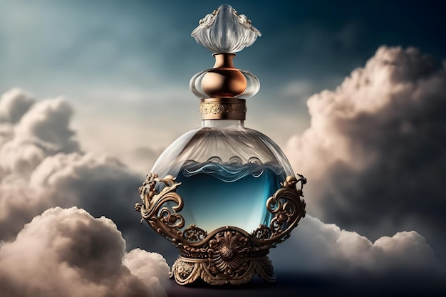 空と雲を背景にした美しい香水瓶ニューラルネットワークAI生成アート