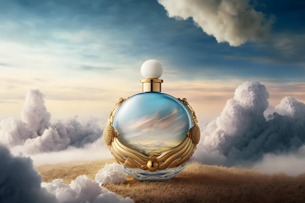 空と雲を背景にした美しい香水瓶ニューラルネットワークAI生成アート