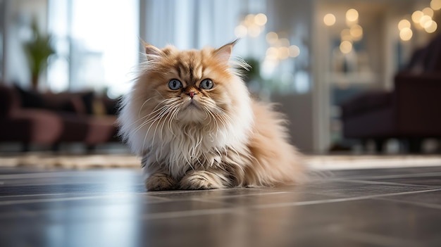 beautiful persian cat is in the cat room