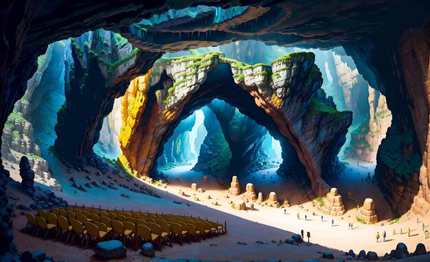 洞窟の輝きへの美しい視点 地下ファンタジー世界の謎 高品質の生成 AI 後処理