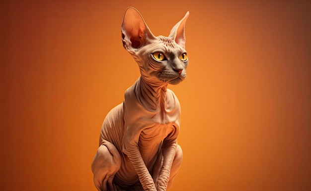 오렌지 배경 생성 인공 지능에 고립 된 스핑크스의 아름다운 애완 동물 초상화