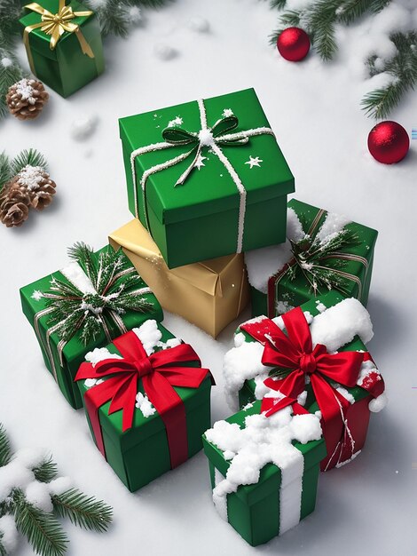 A beautiful photo of Christmas gift boxes AI Generated