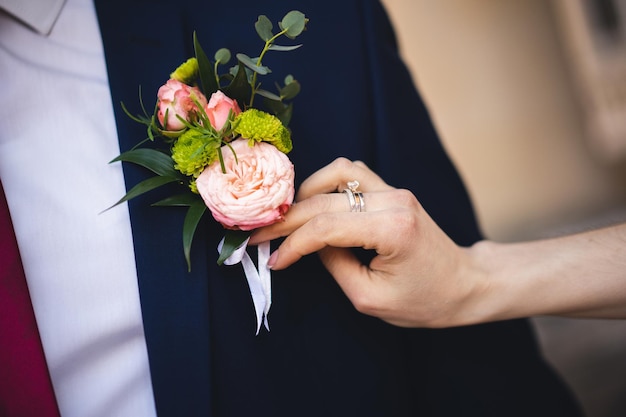 美しい写真のクローズ アップの結婚式の花の花束