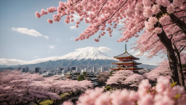 写真 寺院に囲まれた桜の美しい写真