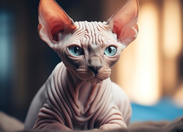 Beautiful photo Sphynx cat concept contemporary natural and mood social background Generative AI