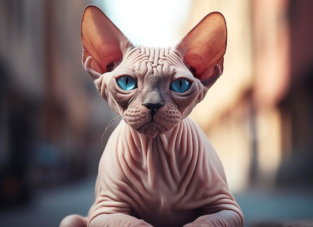 Beautiful photo Sphynx cat concept contemporary natural and mood social background Generative AI