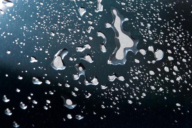 Beautiful photo of water drops on glass of different shapes