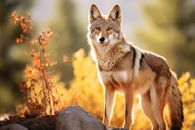 Beautiful photo of a wild coyote out in nature at sunset Ai generated