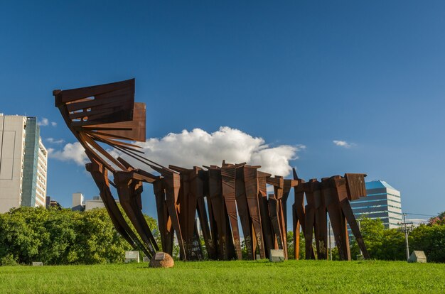 Beautiful photograph of the square of the Azoreans bridge and monument to the Azoreans on a sunny day