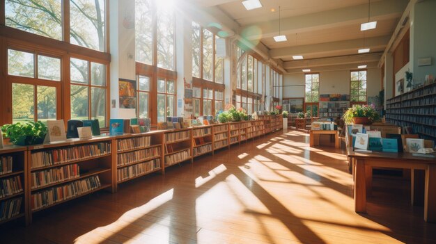 A beautiful photograph of a sunlit library hall