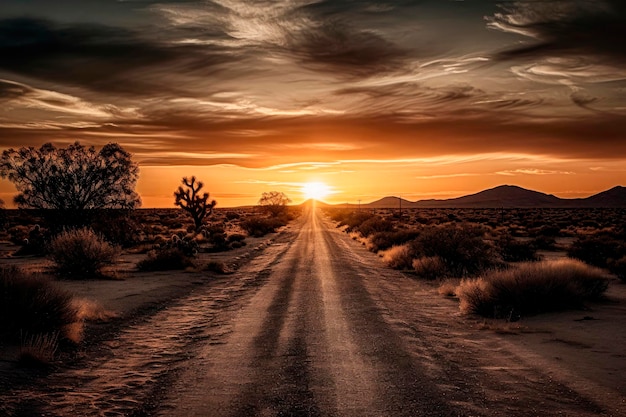 A beautiful photographic image of a path leading to a sunset