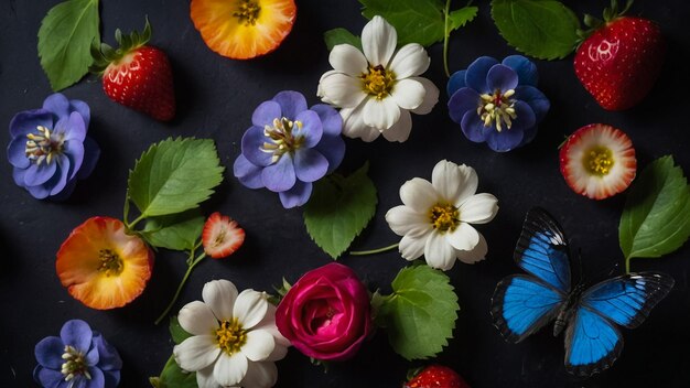 Beautiful photos of strawberries on a dark background