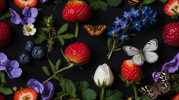 Beautiful photos of strawberries on a dark background