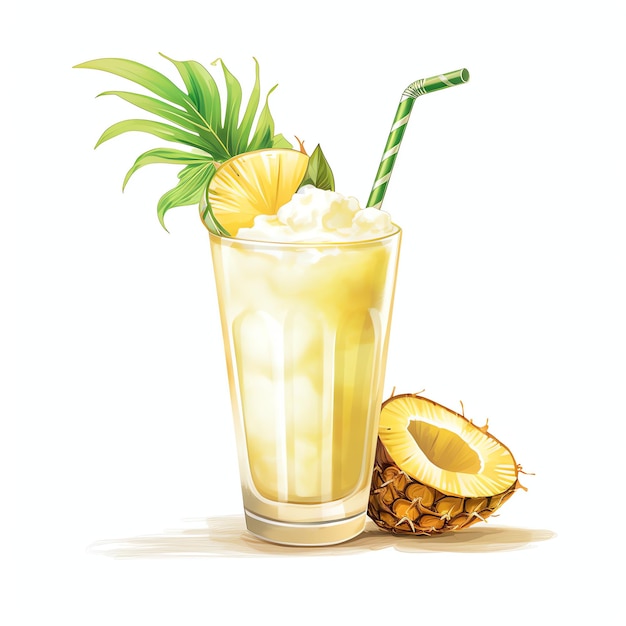 Красивая иллюстрация коктейля Пиа Колада с акварельным напитком