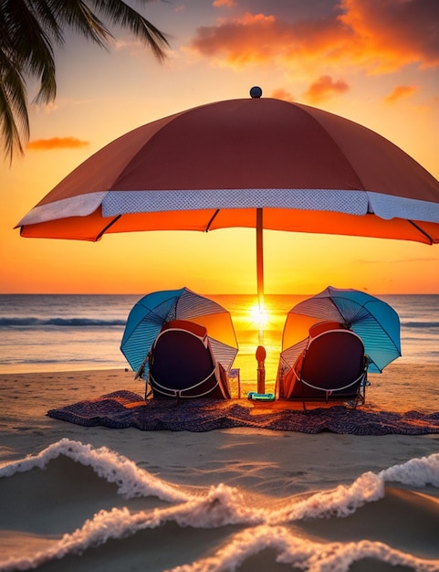 Beautiful picture of the beach at sunset in summer