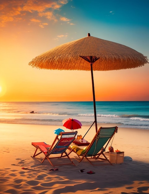 Прекрасная фотография пляжа при закате солнца летом