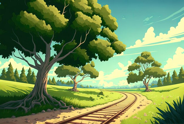 Beautiful picture of a rural road and a railroad through some trees