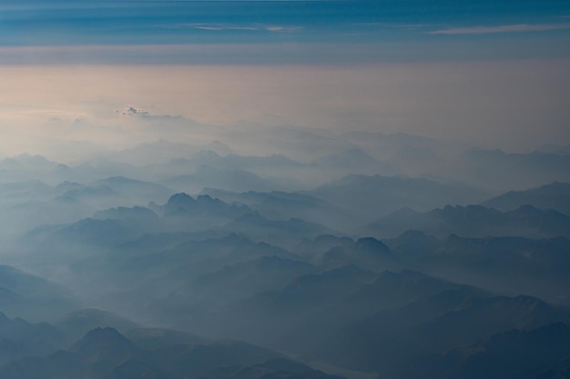 Beautiful picturesque mountains from the height of a bird's eye