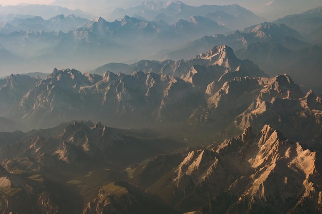 Beautiful picturesque mountains from the height of a bird's eye