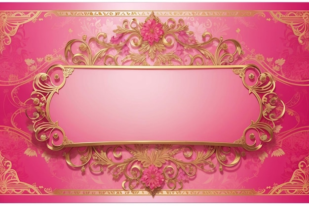 Beautiful pink banner with luxurious bright gold ornaments and large empty place for your text