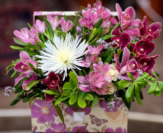 Beautiful pink bouquet flower in the box