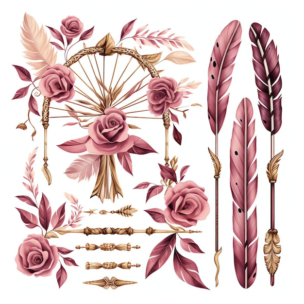 美しいピンクの弓と矢ネイティブ アメリカンのクリップアート イラスト