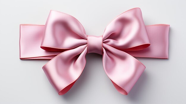 Beautiful pink bow with silk ribbon on grey backgroundgenerative ai
