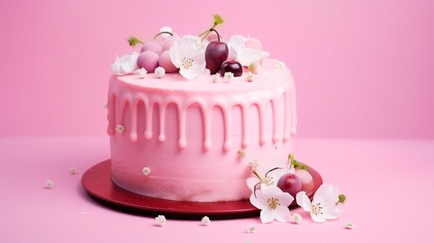 Beautiful pink cake with flowers wedding cake birthday card