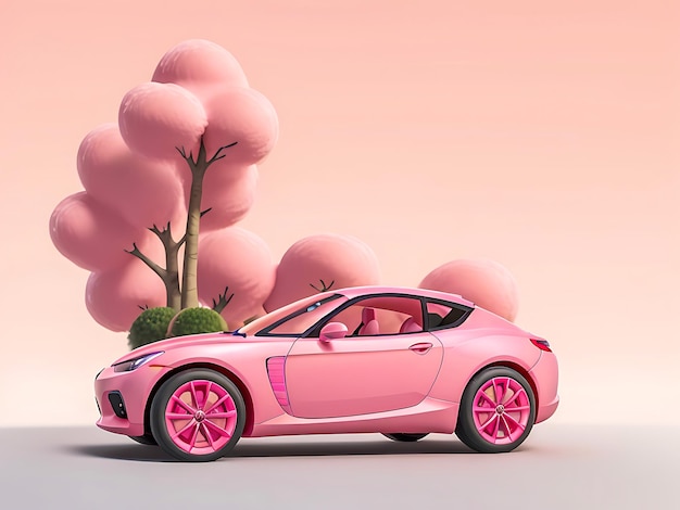 Beautiful pink car on a pink tree generative AI