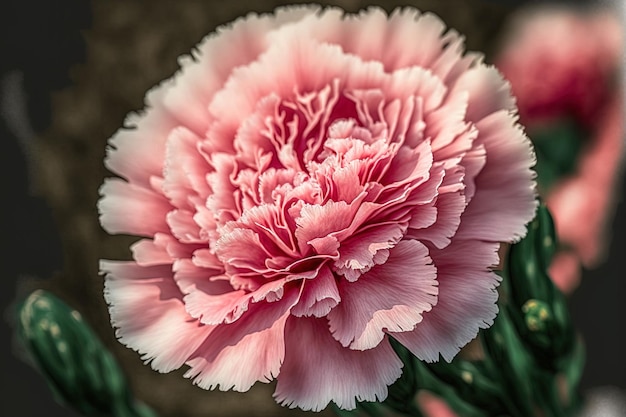 Beautiful pink carnation blossom in close up taken in the open air during the day