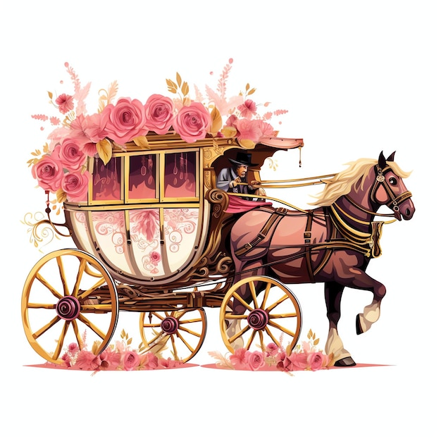 Фото Красивый розовый мультяшный ковбой на дилижансе клипарт иллюстрация