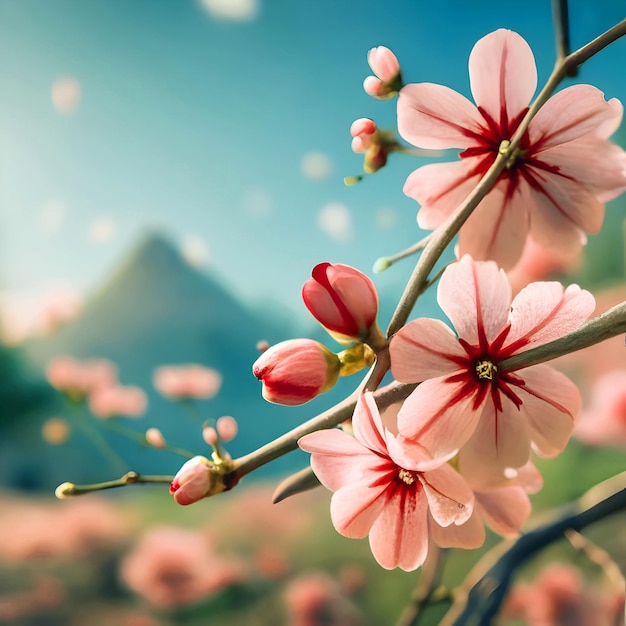 美しいピンクのチェリー プルーナス セラミッド 野生のヒマラヤのチェリー サキュラの花のように 北にいています