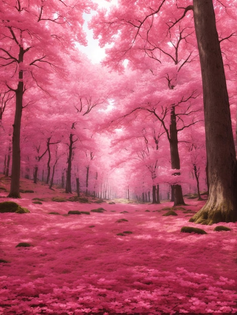 Foto bella foresta di fantasia rosa