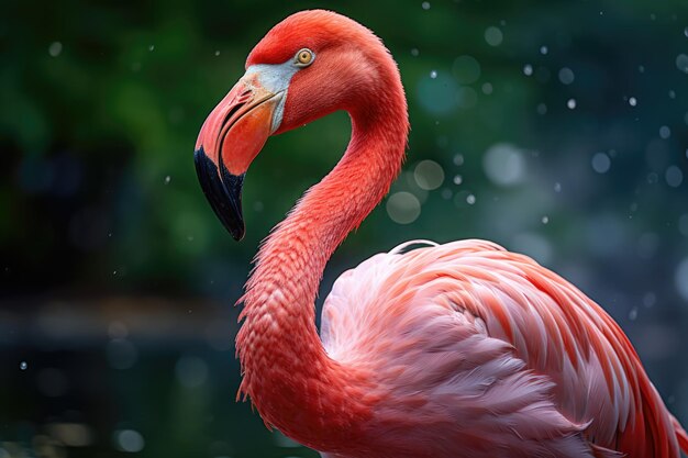 Beautiful pink flamingo walking in a pond ai generated