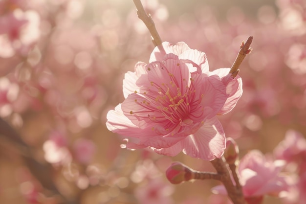 Красивый розовый цветок с голубым небом на заднем плане цветок в полном цвете и небо