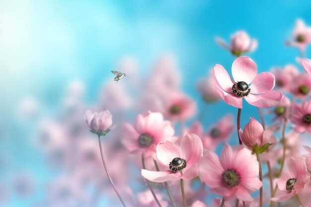 아름다운 분홍색 꽃 아네몬 신선한 봄