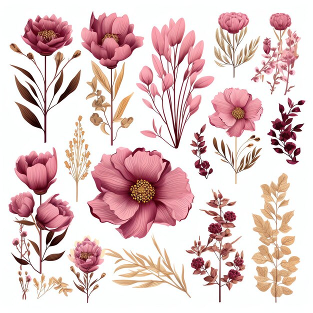 beautiful pink flowers clipart illustration