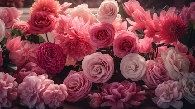 Beautiful pink flowers on garden