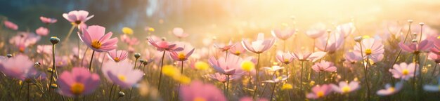 Beautiful pink flowers in the meadow Selective focus nature