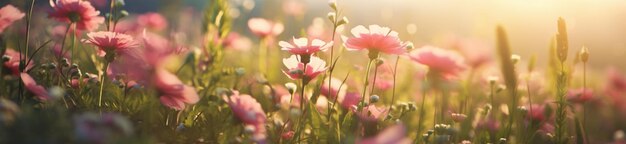 Beautiful pink flowers in the meadow Selective focus nature